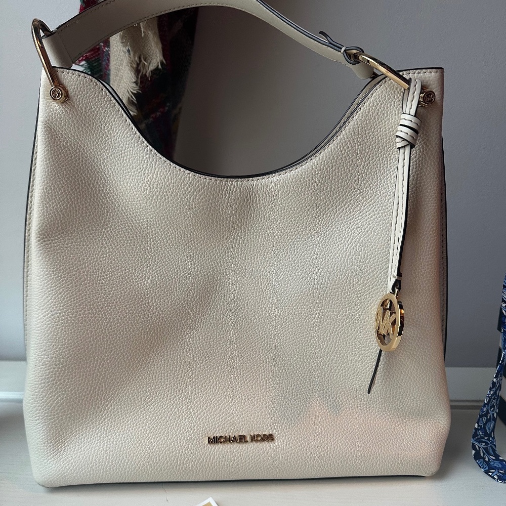 Michael Kors Joan Large Slouchy Leather Shoulder Bag Light Cream